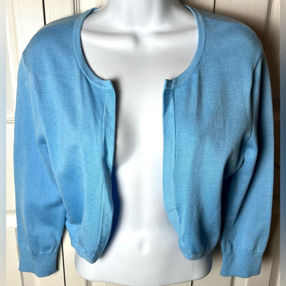 LILLY PULITZER Cardigan Sweater Open Blue Cropped Long Sleeve - Picture 2 of 9